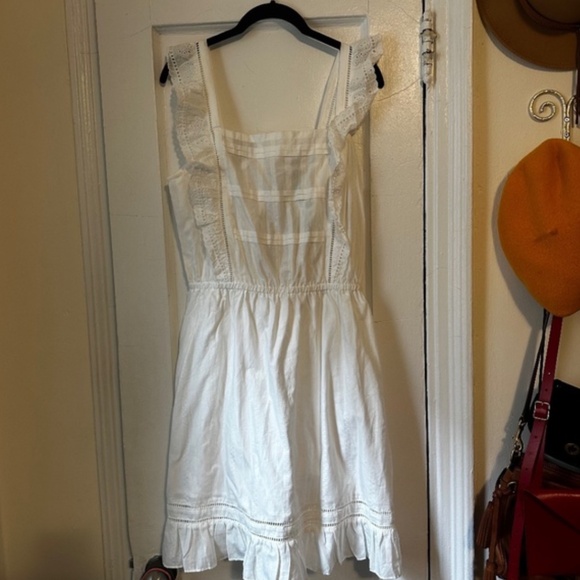 NWT Scotch & Soda Eyelet Ruffle Organic Cotton Coquette  Pinafore White Dress - Picture 1 of 7